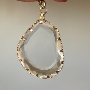 Yellow Gold Tone Transparent Teardrop Earrings